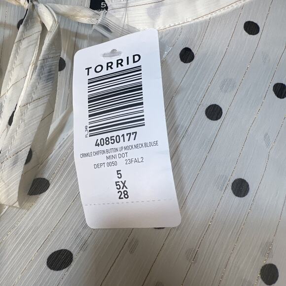 Torrid Polka Dot Tunic Top Size 5X Ivory Balloon Sleeve mock Office Bohemian NWT - Picture 5 of 13